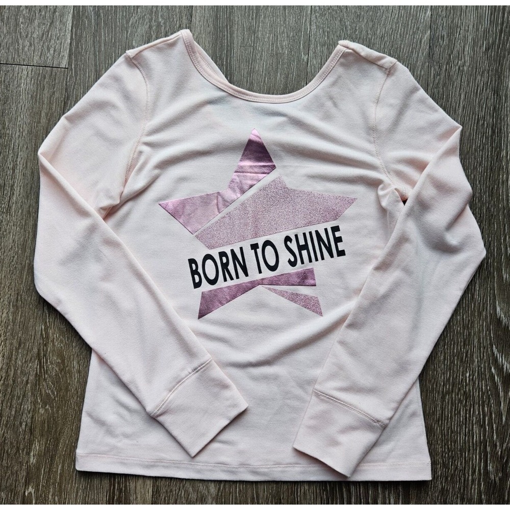 90 Degrees by Reflex Girls' L Long Sleeve Top Pink Born To Shine Athletic Shirt